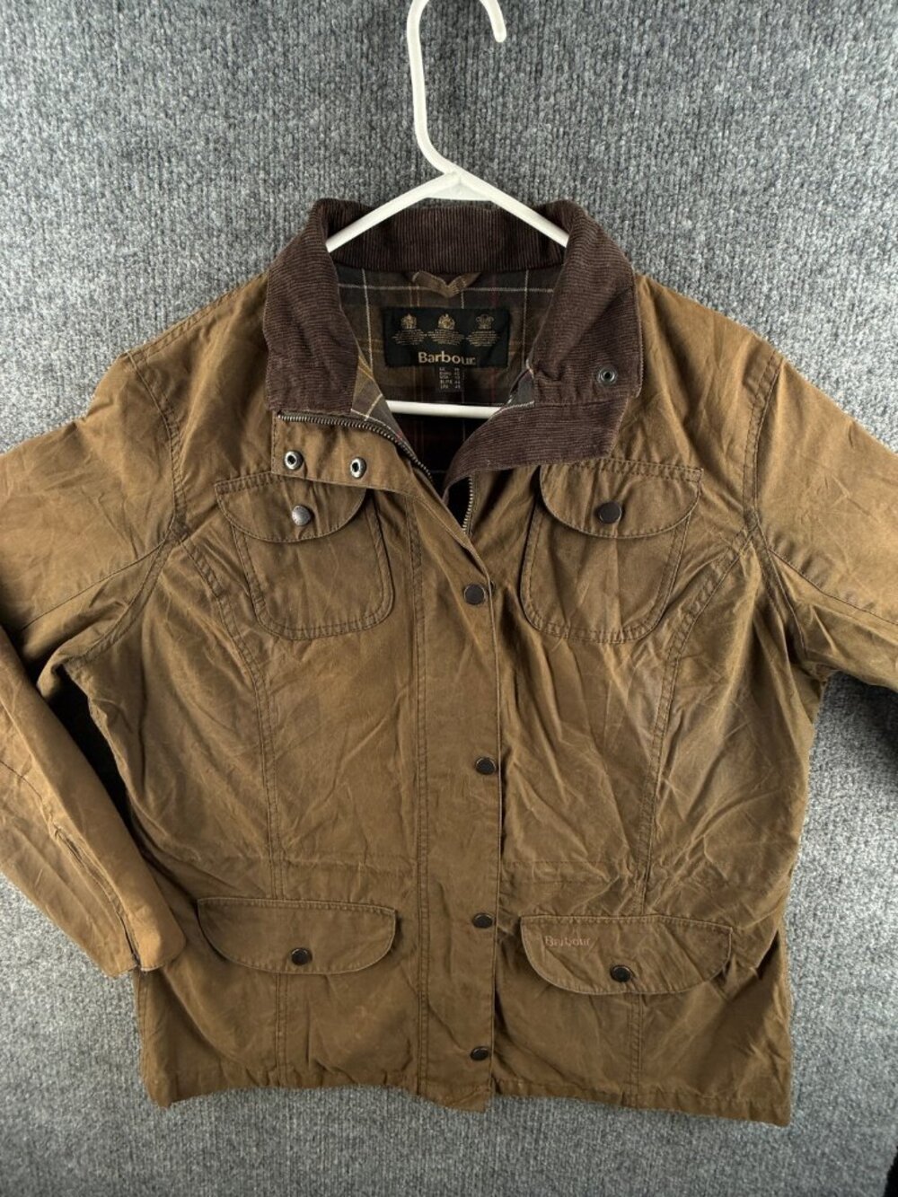 Barbour Ladies Sapper Waxed Jacket Women Full Zip Brown Size 12 US Cinch Waist